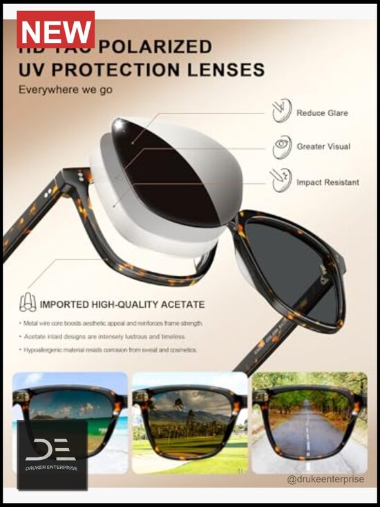 Polarized Sunglasses for Women Acetate UV400 Anti Glare Square Retro main image 4